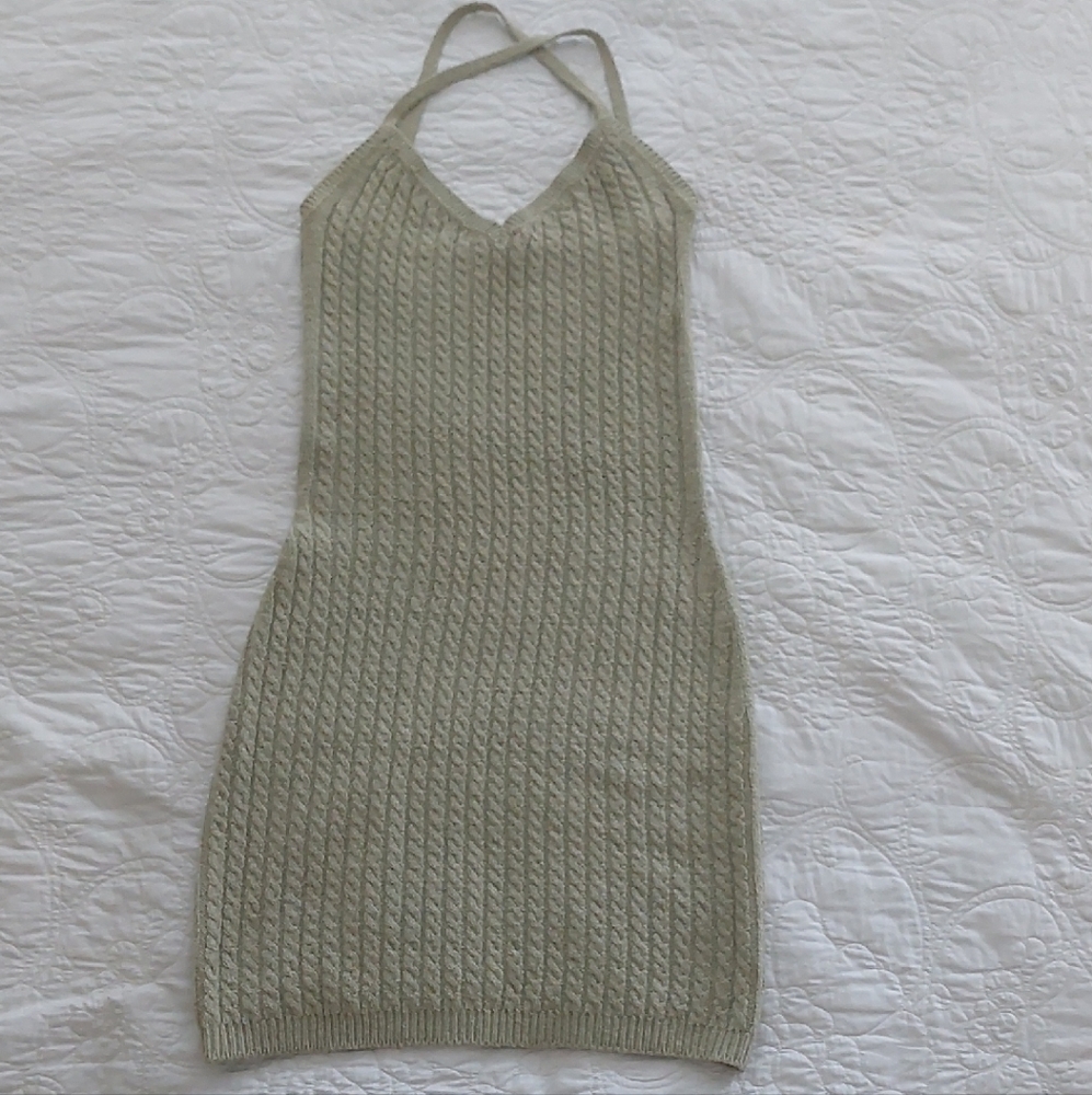 Perry Ellis Green Halter Sheath Knit Dress